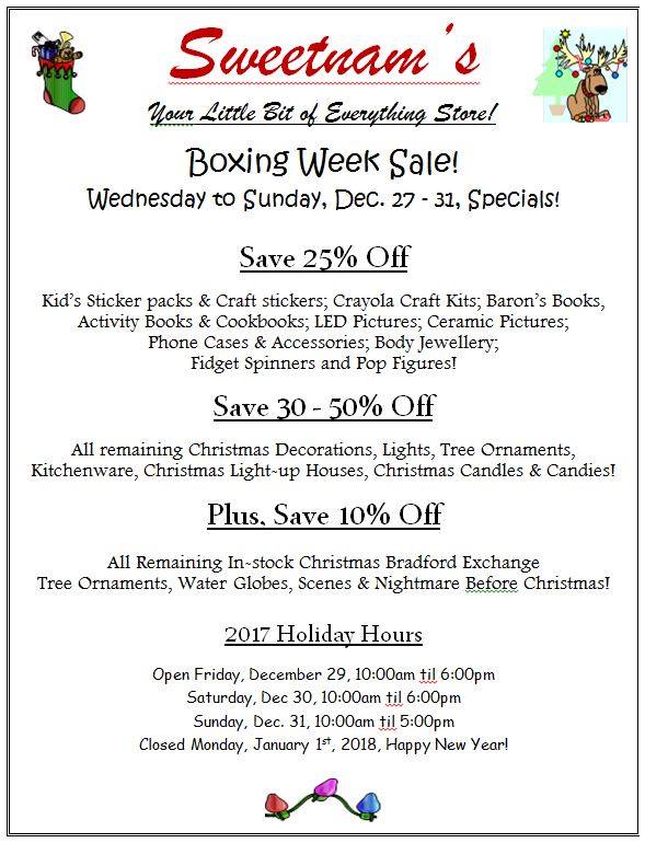This is our Final Week of our Boxing Week Sales - come check out the great deals before they are gone!!